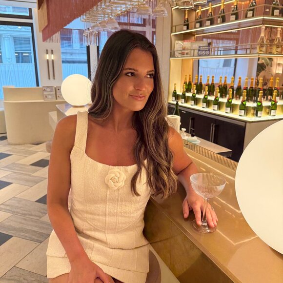 Cream Boucle Flower Mini Dress Heiress- Claudia Schiffer Sofia Richie Lookalike - Picture 9 of 16